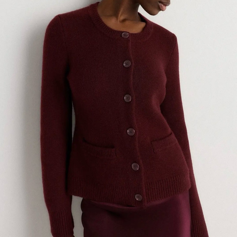 NWT! | QUINCE Mongolian Cashmere Structured Cardigan Sweater | Rich Burgundy | S - Picture 13 of 14